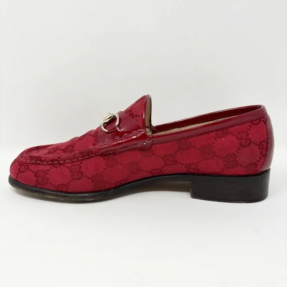 Gucci Horsebit 1953 Loafer GG Monogram Guccisma Red 7.5 Vintage Made in Italy - Picture 8 of 16